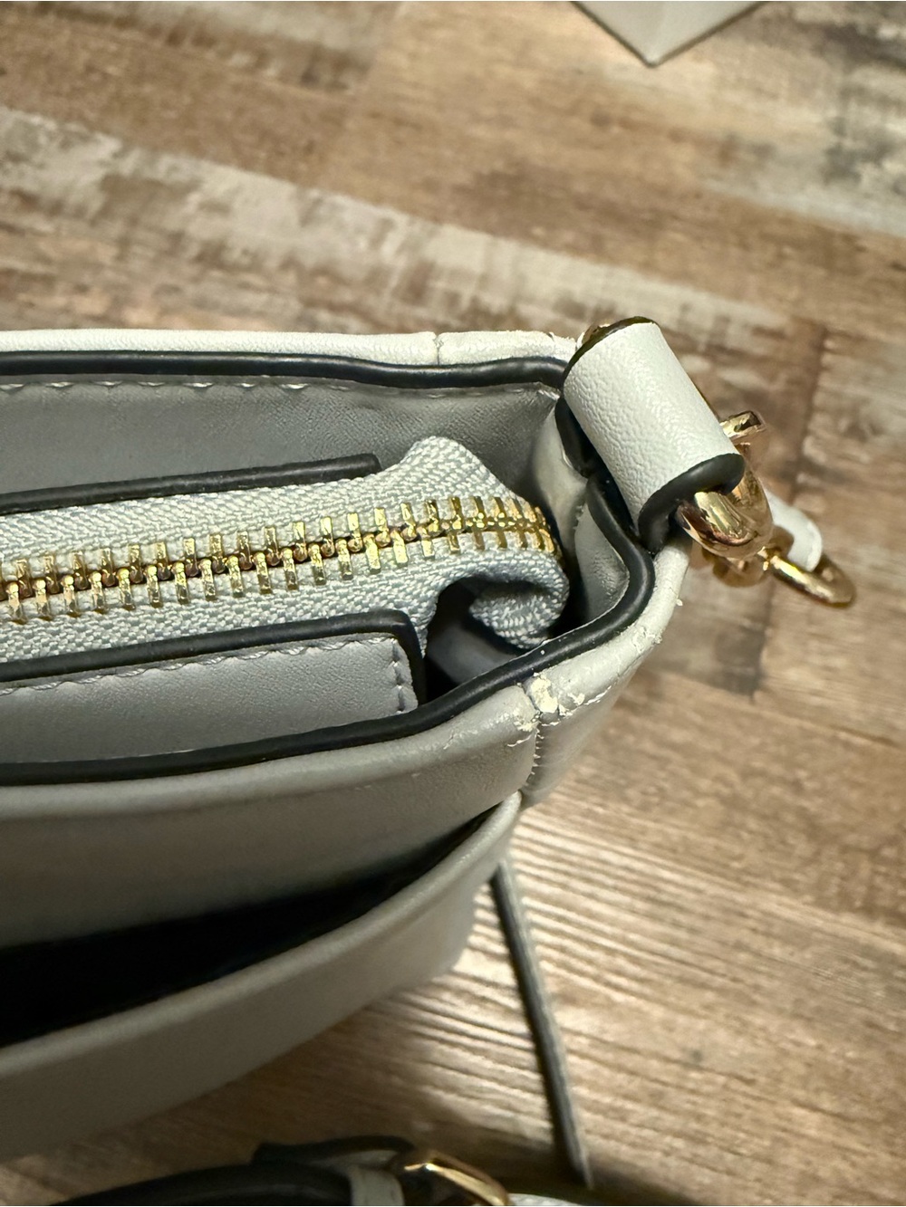 Dune Gray Snake-Print Crossbody Bag with Gold Chain Accents - Picture 12 of 16